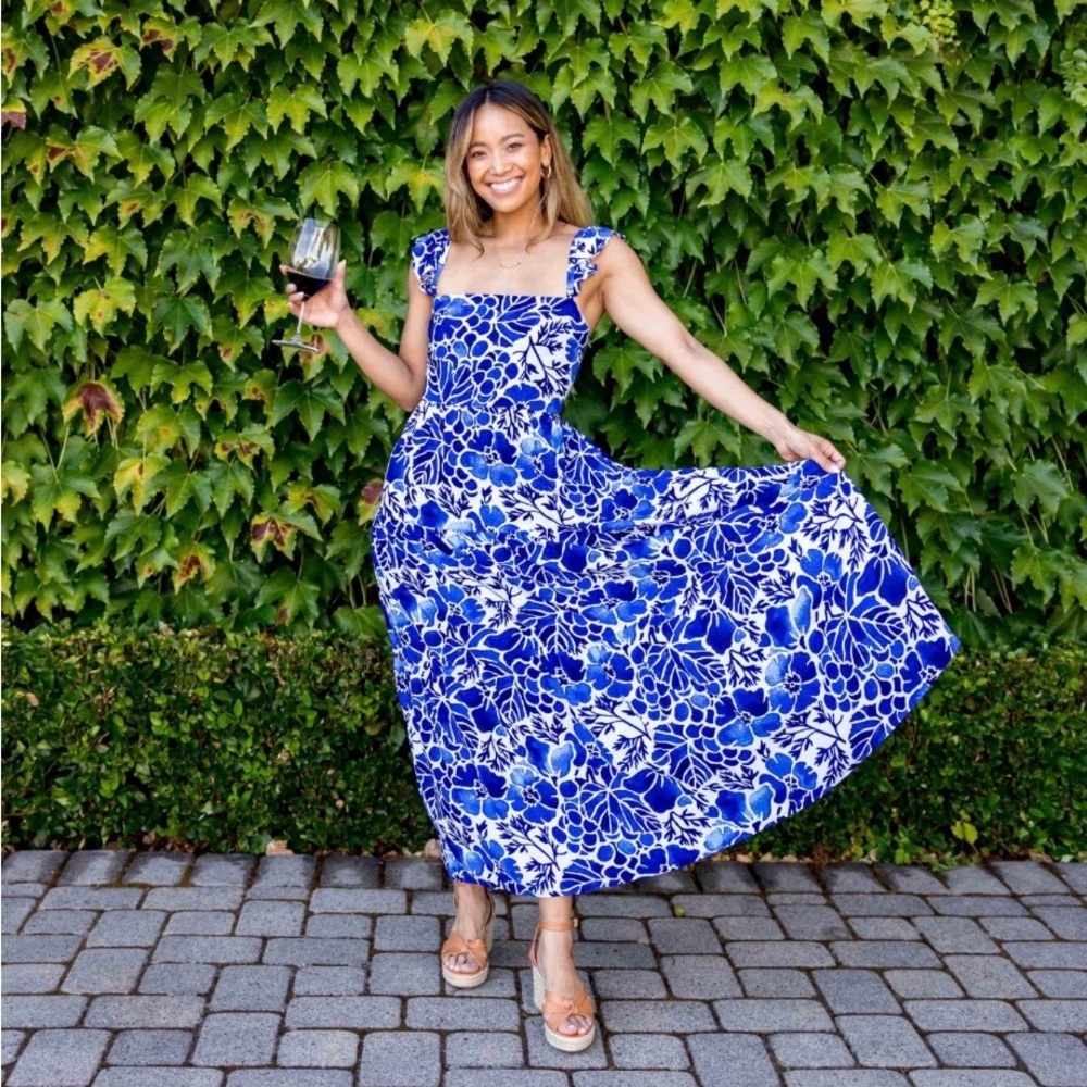 The Napa - Resort Dress with Ruffle Straps - Blue / M